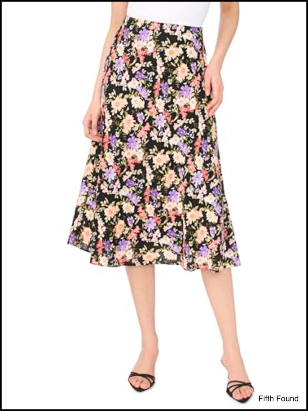Linen Bias Cut Midi Skirt Floral Print High Rise Lined